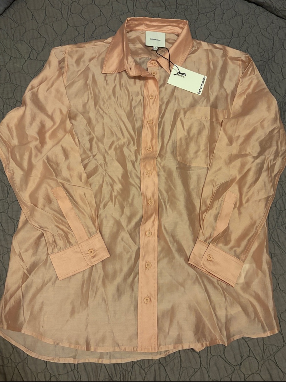 Reformation Peach Sheer Button-Up Blouse